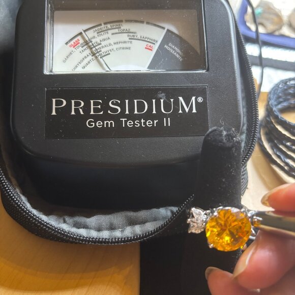 Citrine Ring 14mm Cubic Zirconia & Accent Stones Silver-Tone Band Exquisite - Picture 8 of 12